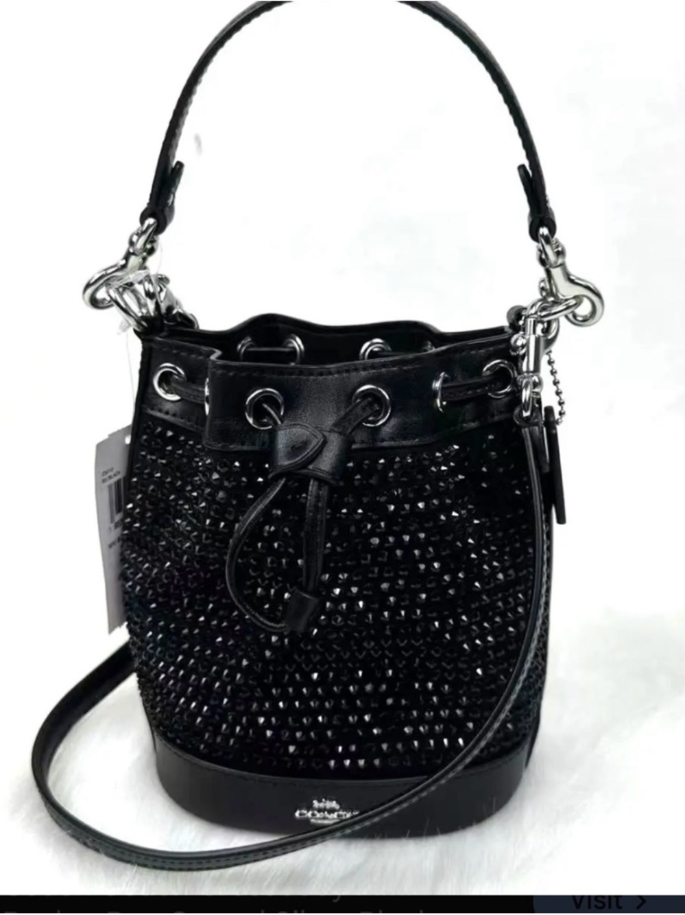 Coach Black Studded Leather Drawstring mini Bucket Bag - Picture 2 of 8
